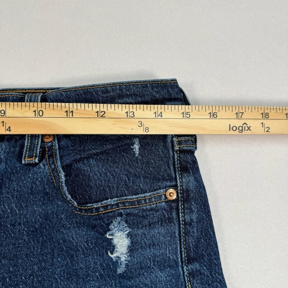 Levis 501 Straight Leg Jeans Size 29X28 Dark Wash Denim Button Fly Distressed - Picture 9 of 16